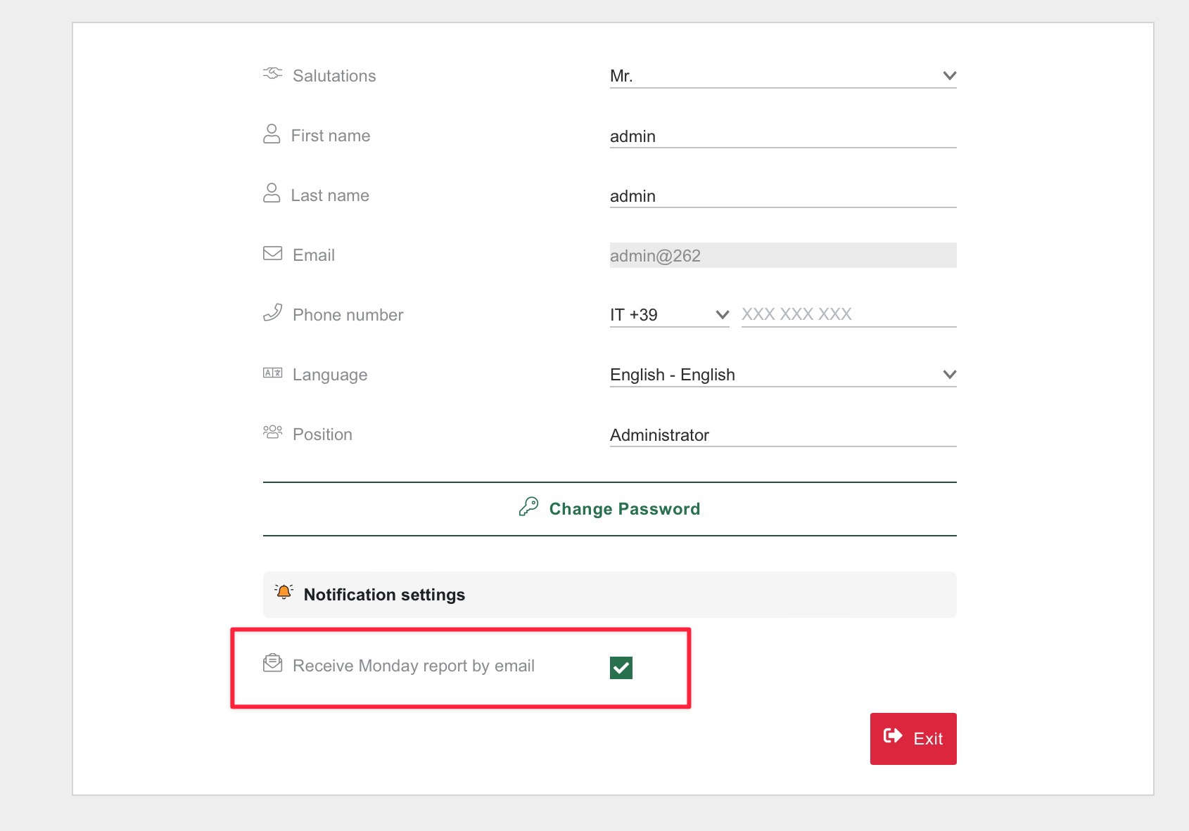 User notification settings